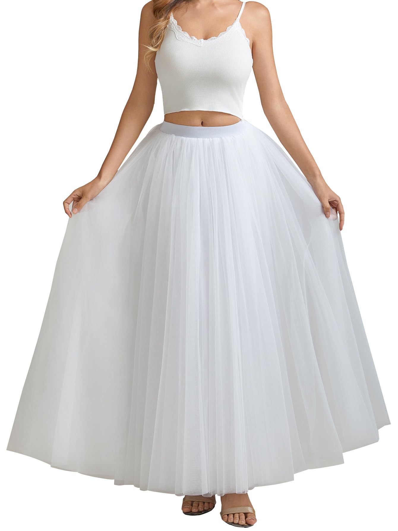 Photo 1 of *Dirty item* ELAWBTY A line Tulle Skirt Long Maxi for Party Prom White S M