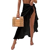 OYOANGLE Women's Mesh Sheer Swimsuit Cover Up Ruffle Tie Side Beach Sarong Wrap Long Skirt