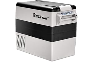COSTWAY Car Refrigerator, 55-Quart Dual-zone Electric Cooler with Shockproof, LCD Display, 12V/24V DC, 100-240V AC, -4°F to 50°F, Portable Car Fridge for RV Truck Travel Home Camping Vehicles, Gray
