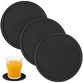 3 PCS Silicone Coasters, Non-Slip Desk Coasters Black Round Coaster | Round Thickened Silicone Coasters Heat Resistant Cup Mat for Drinks, Beverage, Coffee, Tea (3.93 Inch )