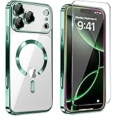 FATUOQIA Magnetic Glossy Case for iPhone 17 Pro,iPhone 17Pro Phone Case Slim Clear Luxury with Screen Protector & Camera Protector [Compatible with MagSafe], Shockproof Cover for iPhone Pro 17-Green