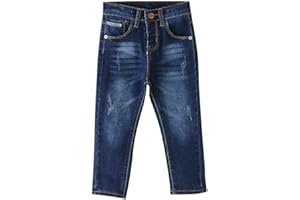 Boys Bootcut Jeans Elastic Waist Slim Stretch Straight Leg Denim Pants Classic Wash Toddler Baby Jeans 2-9 Years