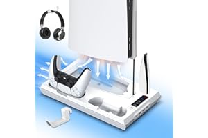 iPLYGAM for PS5 Slim Stand and Turbo Cooling Station with Controller Charging Station for Playsation 5, for PS5 Accessories Kits with 3 Levels Cooling Fan, Headset Holder for PS5 Digital/Disc