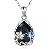 YFN Hummingbird Necklace for Women S925 Sterling Silver Blue Purple Hummingbird Pendant Necklace Hummingbirds Flower Jewelry Charm Memorial Mothers Day Gifts