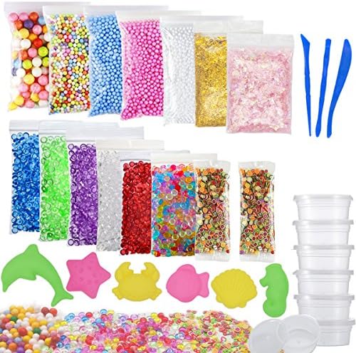 34 Pack Slime Making Kit Including Foam Balls, Slime Containers, Fishbowl Beads, Fruit Slice, Confetti, and Slime Tools for Art DIY Craft