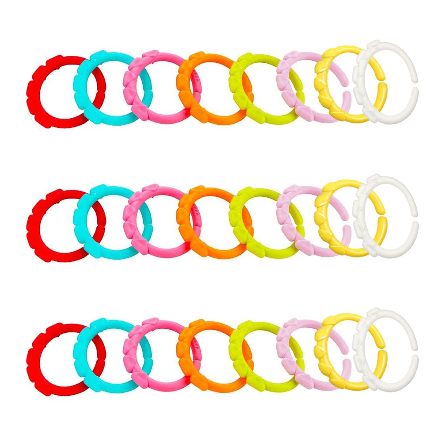 24-Pack Baby Teething Ring Links, Stroller Toy Hooks & Educational Rattles, Durable Toddler Training Toys, Assorted Colors for Infant Development and Play