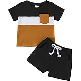 Jeinxcn Toddler Baby Boy Summer Clothes Short Sleeve Color Block Waffle T-shirt Shorts 2pcs Outfit Set