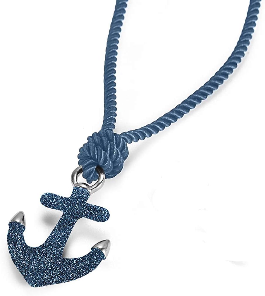 NanoStyle Anchor Necklace Stardust Sparkle Nautical Pendant, 23.6" Cotton Rope Knot Tie Chain Jewelry