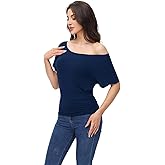 Womens Oversized Ruched Tops Casual T Shirts Dolman Short Sleeve Shirts Boat Neck Summer Off Shoulder Regular Plus Size