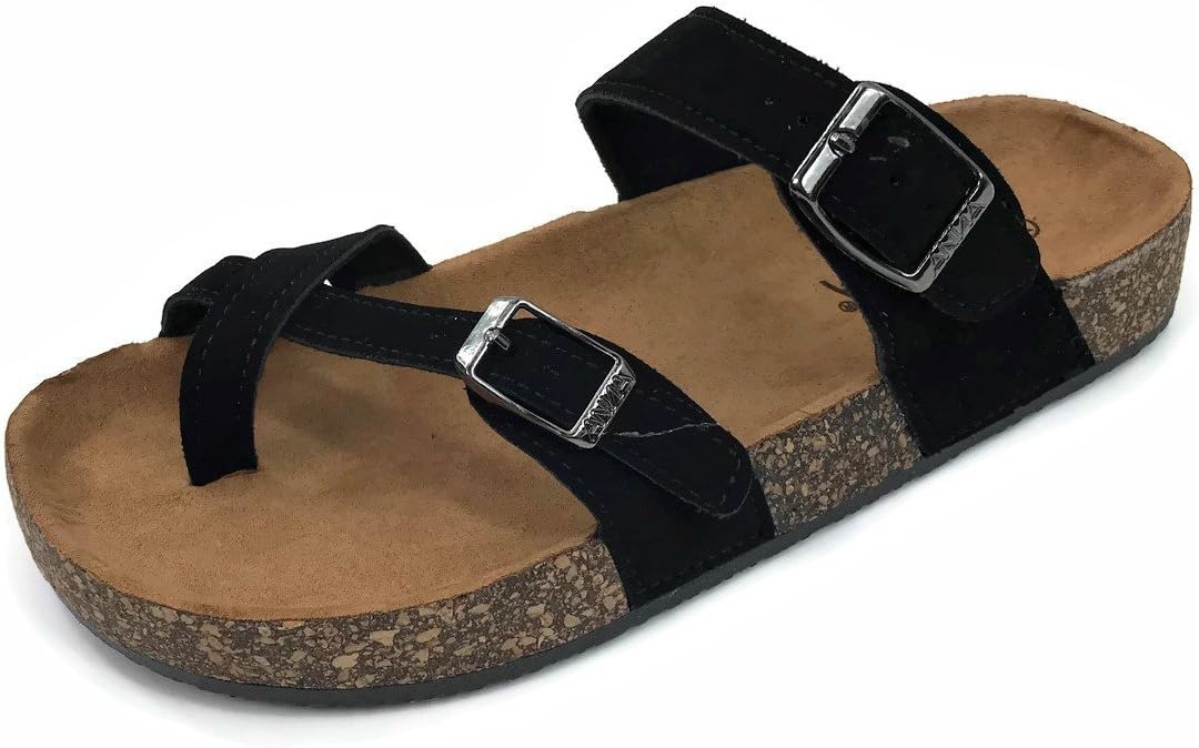 Anna Women's Double Strap Cork Sole Slide Sandal Buckle