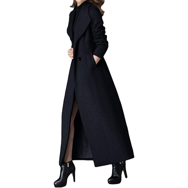PLAERPENER Abrigo Largo De Mezcla De Lana Para Mujer, Con Doble Botonadura, Abrigo Cálido Y Elegante, Negro