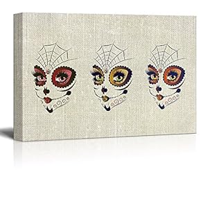 Canvas Print Wall Art - Day of The Dead (Dia De Los Muertos) Themed Sugar Skull Girl Face with Make Up - Gallery Wrap Modern Home Art | Ready to Hang - 12x18 inches