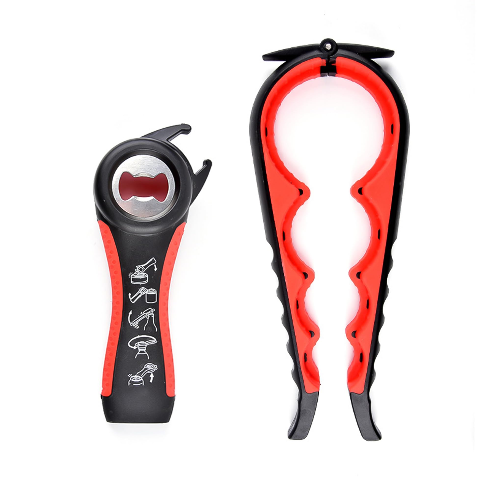 Foyscr Jar Opener,Bottle Opener, Ring Pull Can Opener Set, 5 in 1 Multifunctional Bottle Opener, Stainless Steel Metal for Weak Hands, Elderly and Arthritis (Black + Red).