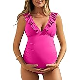 Summer Mae Ruffle Maternity Swimsuit One Piece V-Neck Pregnancy Bathing Suit Lace Up Swimwear Push Up Monokini