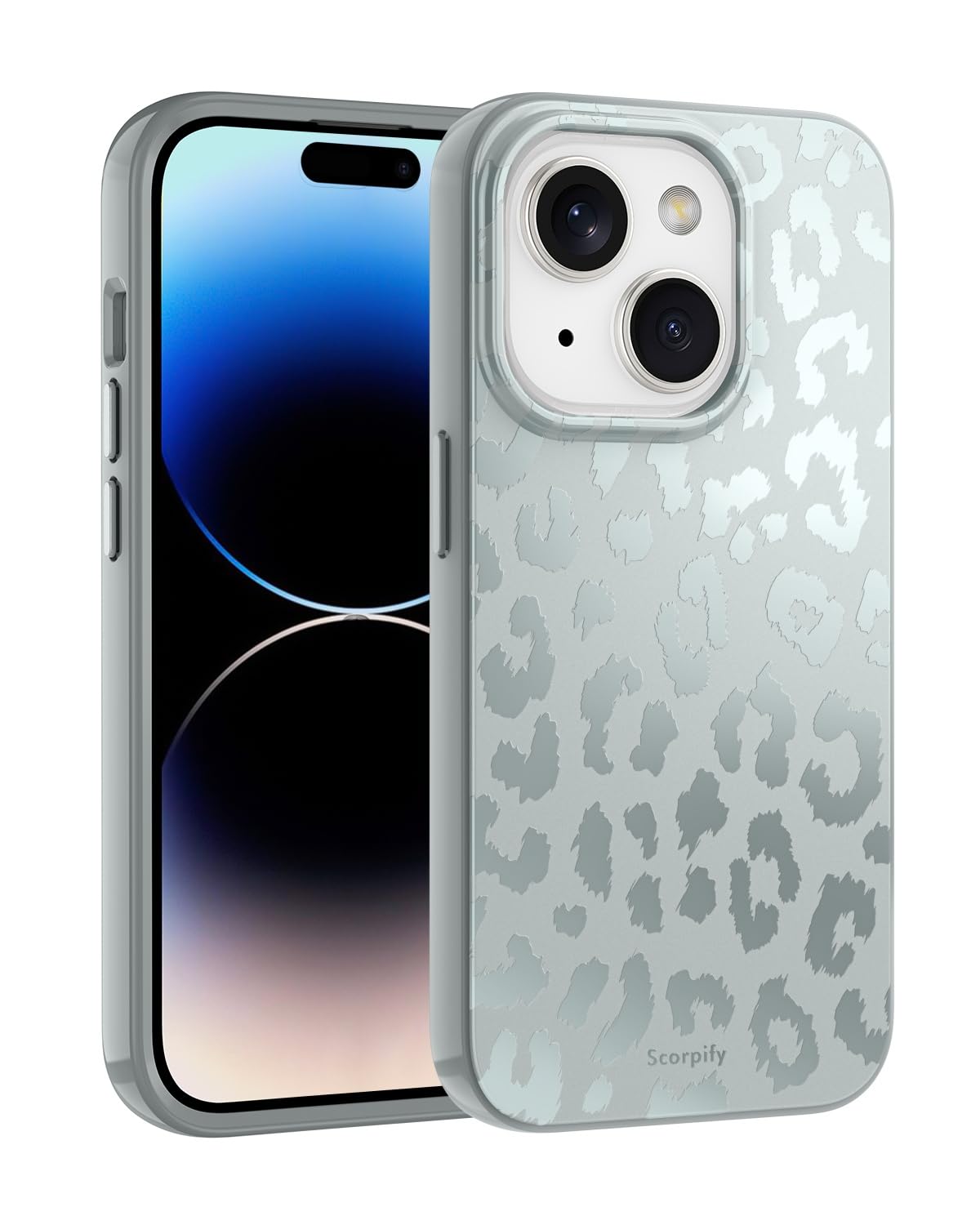 SCORPIFY for iPhone 15 Case [Compatible with MagSafe] with Matte Fog Leopard Cheetah Print Design, Cute Magnetic Phone Cover for Women Girls, Blue Neutral Aesthetic, Slim Shockproof Bumper