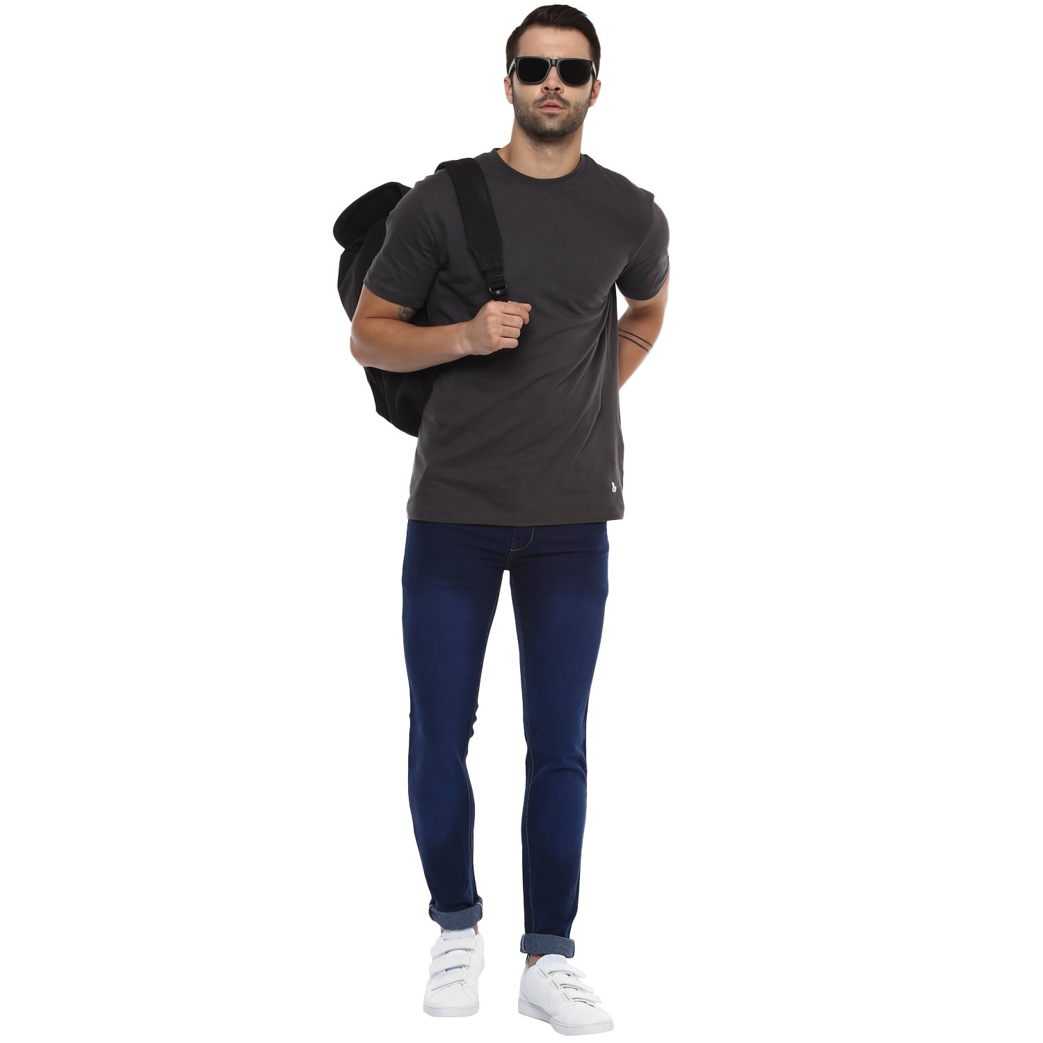 urbano fashion men's dark blue slim fit stretch jeans