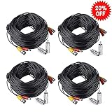 HISVISION 4 Pack 150ft/45m Video Power All-in-One BNC Security Camera Extension Cable Wire for CCTV DVR CCD Security Cameras Surveillance System with BNC to RCA Adaptor