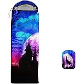XYNHML Galaxy Wolf Camping Sleeping Bags Warm & Cool Weather Waterproof Backpacking Blue Purple Starry Sky Sleeping Bag All Seasons Camping, for Adult Kids Boy Girls Camping Gear Equipment, Traveling