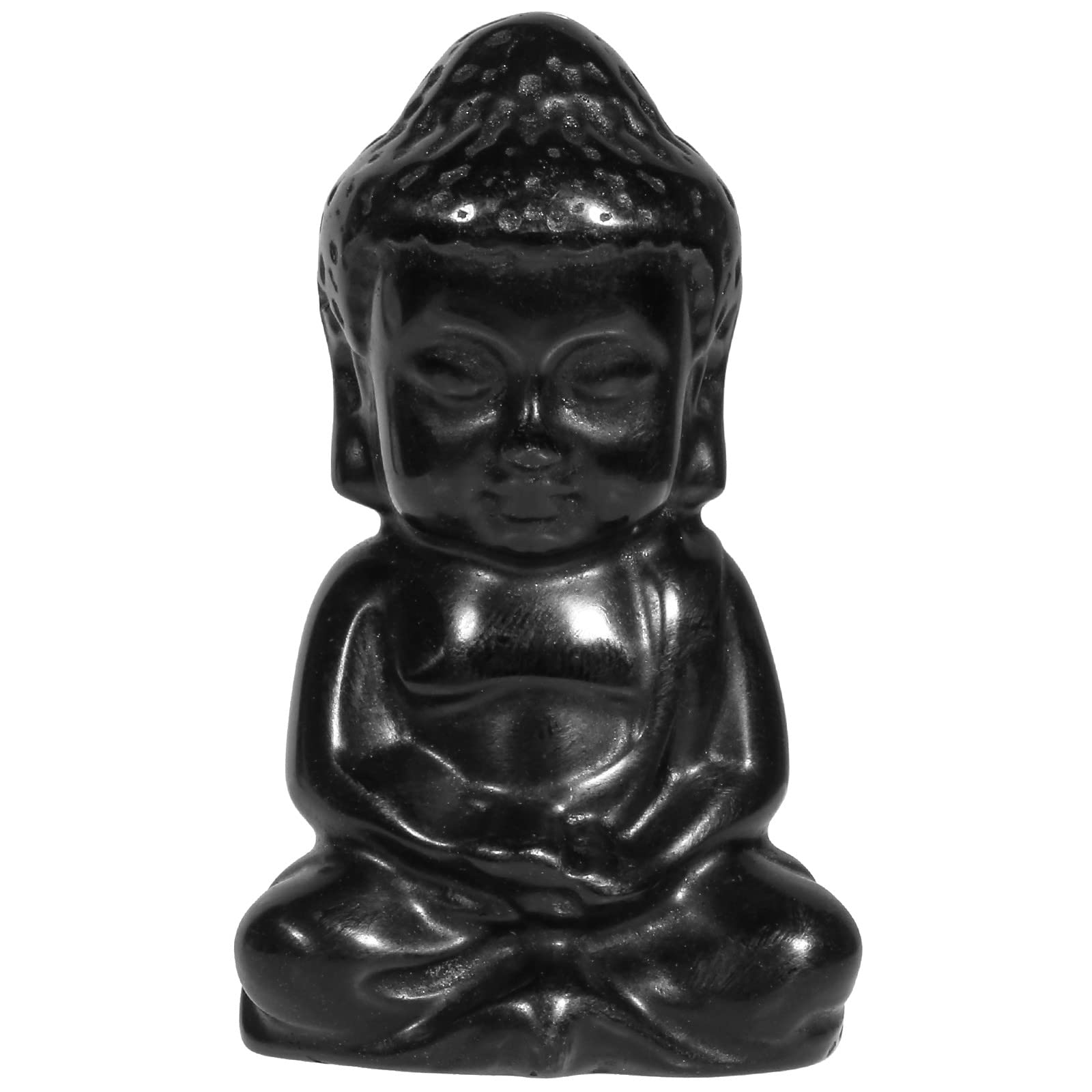 mookaitedecor Black Obsidian Crystal Baby Buddha Statue, Healing Crystals Small Buddhism Gift Buddha Ornament for Home Office Decor Pocket Lucky Charm Stone Good Luck Crystal Feng Shui Decoration