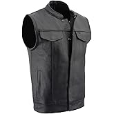Milwaukee Leather LKM3713 Men's Black Leather Club Style Motorcycle Rider Vest W/Dual Closure Zipper and Snaps