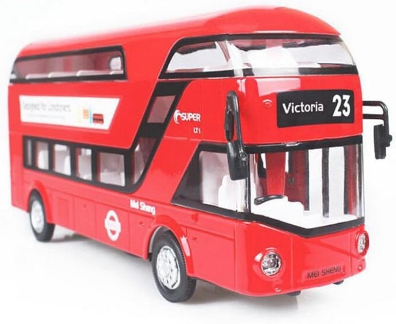 Mallya 1:50 Red Musical Double Decker London Model Diecast Bus Model Play Vehicle Toys for Kids