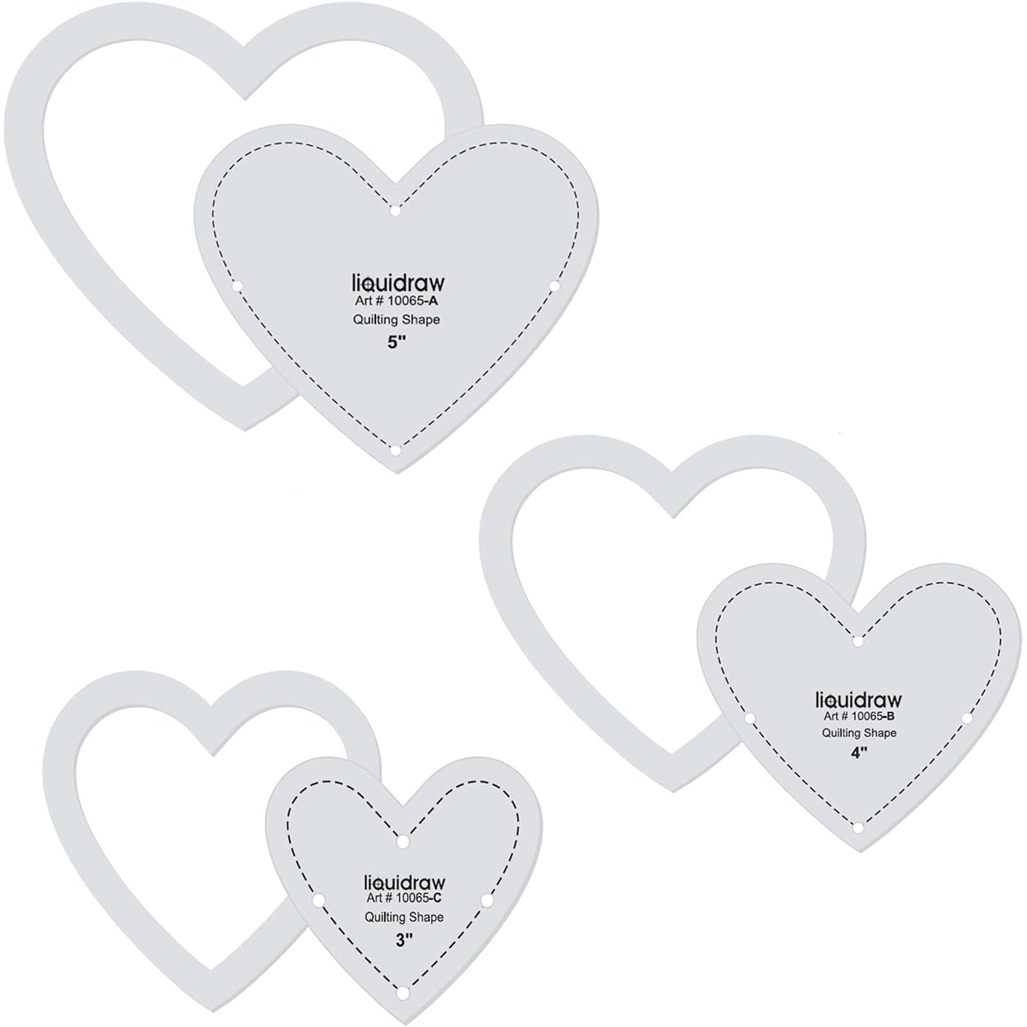 Liquidraw Quilting Templates & Rulers for Patchwork - Heart (Set of 3) | Clear Acrylic Sewing Template Stencils | 3", 4" & 5" Sizes | Easy-Read Quilt Cutting, Piecing, Measuring & Fabric Guide