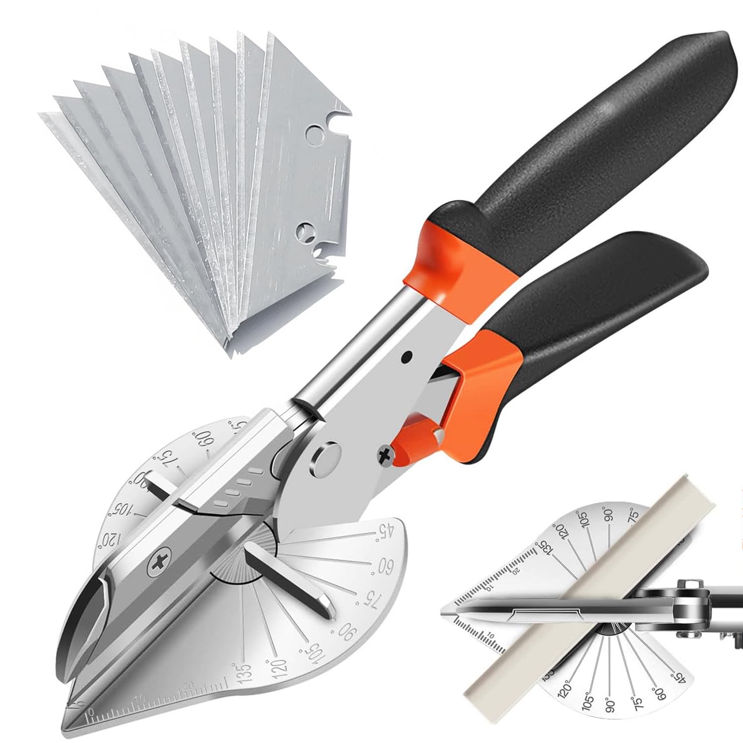 Oubesty Miter Shear Cutter, Multi Angle Gasket Shears 45°-135° Trunking Scissors Trim Cutter for PVC PPR PE Pipe, Branch, Wire Including 10 Spare Blade