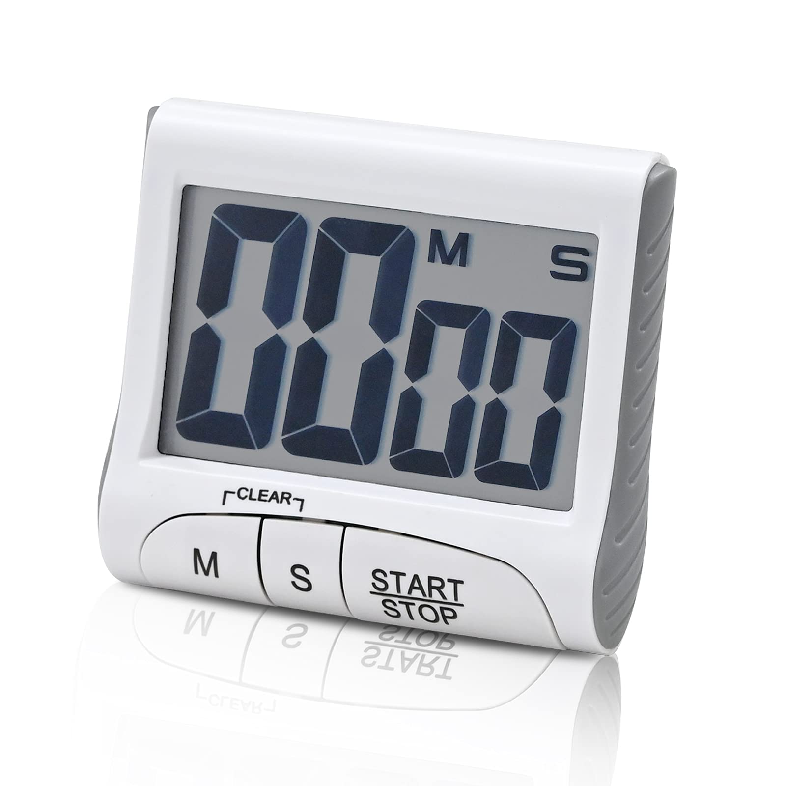 Timer Digital, Countdown Timer Large Screen with Loud LCD Display Multi-Function Kitchen Timer, Small Portable Electronic Stopwatch, White (Batteries not included)