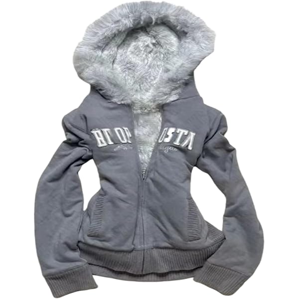Amazon.com: KFVIM Y2k Zip up Hoodie Fur Graphic Jacket Emo