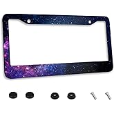 Personalized License Plate Frame Stainless Steel Beautiful Galaxy Space License Plate Holder Accessory Decorative 2 Holes and Screws Fits US Standard License Plates 12.2 x 6.3 Inches for Men Women