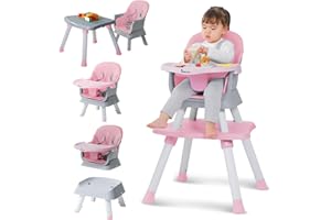 ZEBRATER Baby High Chair,8 in 1 High Chairs for Babies and Toddlers,Convertible High Chair for Baby, Kids Learning Table,Building Block Table,Kids Stool Table Chair Set with Removable Tray(Pink)