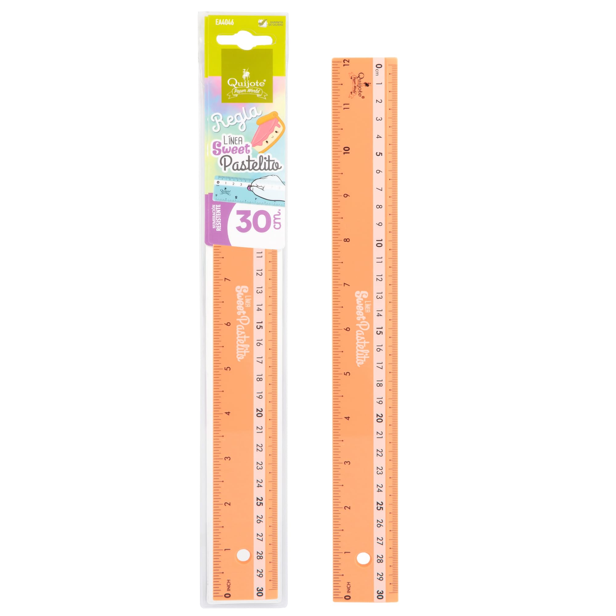 Quiet Plastic Rulers – Sweet Cake Rulers, Measures from 9 to 30 cm, Pastel Colours, with Plastic Case, for School or College Use – 30 cm Orange