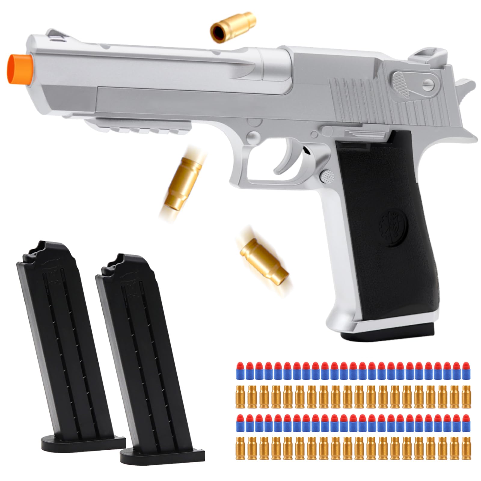 Photo 1 of DaoDaoZhu Toy Pistol Guns Toys for 8 9 10 11 12 13+ Year Old Boys Kids, Sports & Outdoor Play Toys Gun with Soft Bullet & Shell Ejecting, Silver Fidget Toy Guns for Boys 8-12, Kids Gifts for Birthday