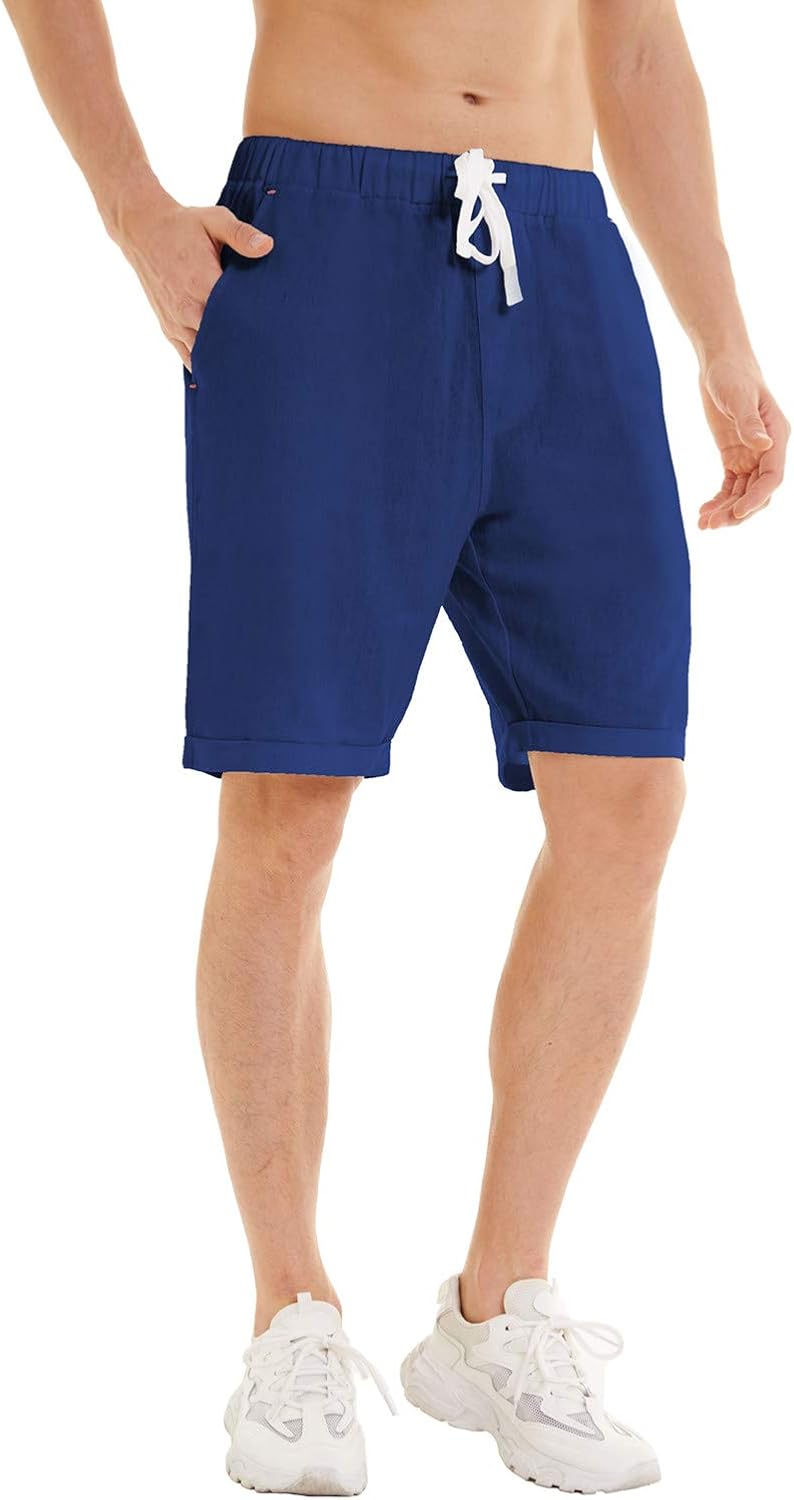 YuKaiChen Men's Linen Casual Classic Fit Shorts Flat Front Drawstring Summer Beach Shorts with Pockets at  Men’s Clothing store