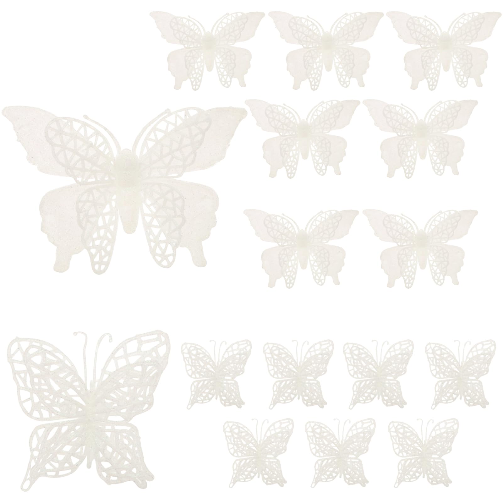 Photo 1 of 24 Pcs Glitter Butterfly Christmas Ornament, Hollow-Out Butterfly Christmas Decoration with Clips, Craft Xmas Ornaments, Christmas Tree, Wreath, Garland, Office, Home Decorations, White
