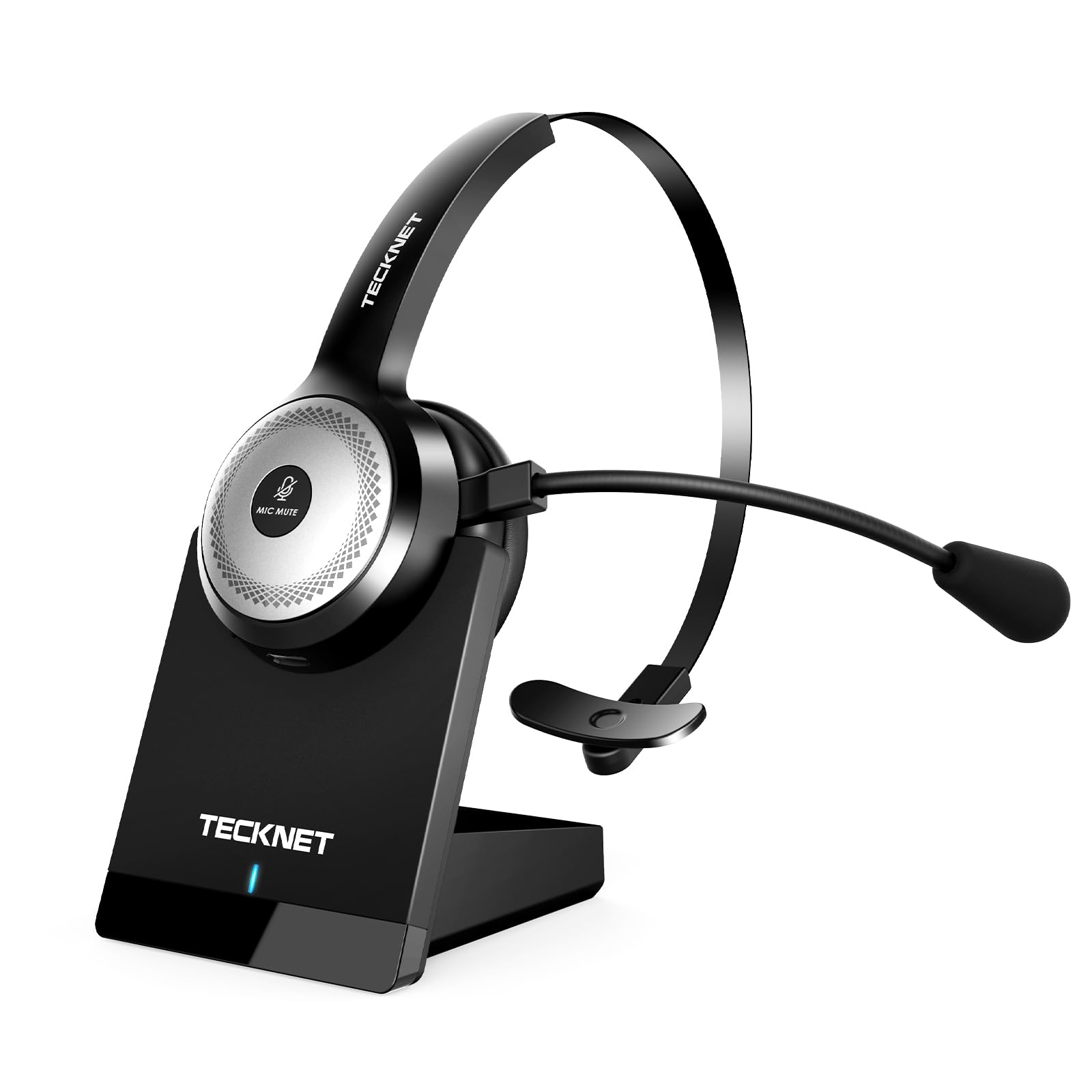 Photo 1 of TECKNET Bluetooth 5.0 Headset with Microphone for PC, USB Wireless Headset with Mic for Work, 40Hrs Worktime AI Noise Cancelling On Ear Bluetooth Headphones with Charging Base for Laptop/Call Center