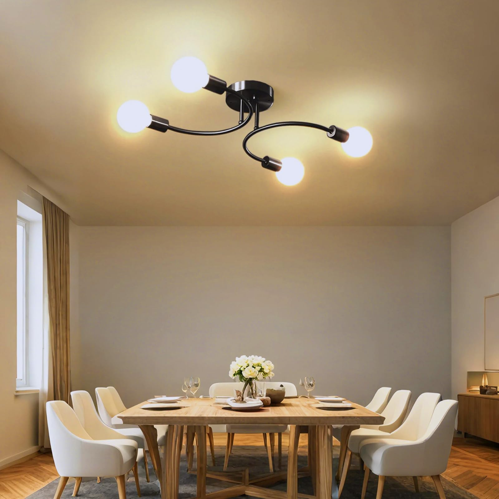 niuniaj Black Chandelier Ceiling Lights Living Room, 4 Light Modern Sputnik Ceiling Lights Industrial Light Fittings Ceilings, Sputnik Chandelier for Bedroom, Kitchen, Dining Room, Hallway, Lounge