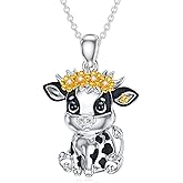 LWXIE Diamond Cow Necklace 925 Sterling Silver Lovely Cow Pendant for Women Cute Animal Jewelry Gifts for Wife
