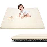 ACOMOPACK 1.3" Thick Baby Play Mat for Floor 50x50"-Memory Foam Water-Repellent Playpen Mat for Tummy Time,Non-Slip Soft Velvet Nursery Rug for Kids,Toddlers,Infants Crawling（Beige）