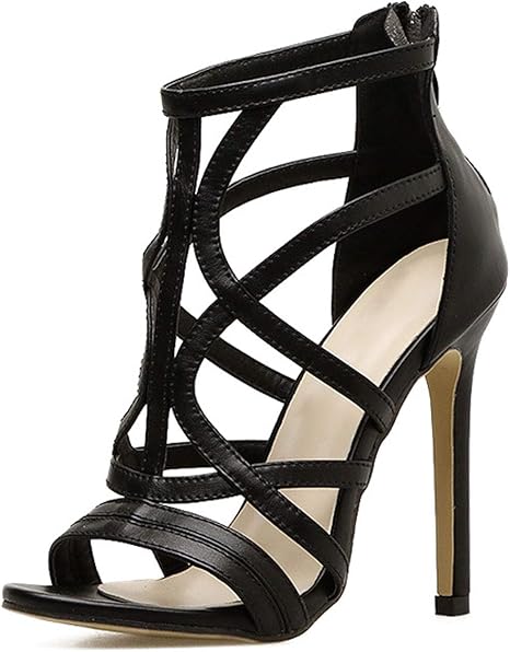 Amazon Co Jp 女性のセクシーなヒールサンダルスティレットヒール オープントゥデイリーpuサマージッパーボールルームウェディングダンスシューズ ママギフト 115 Mm サイズ 35 40 Black 115mm 37 ホーム キッチン