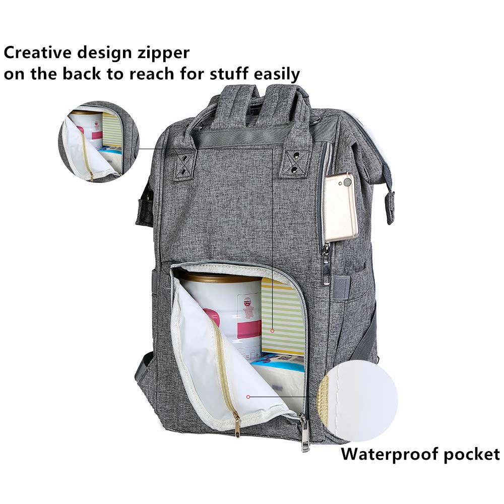 Diaper Bag Multi-Function Waterproof Travel Backpack Nappy Bags for Baby Care, Large Capacity, Stylish and Durable, black by WJASI (grey)