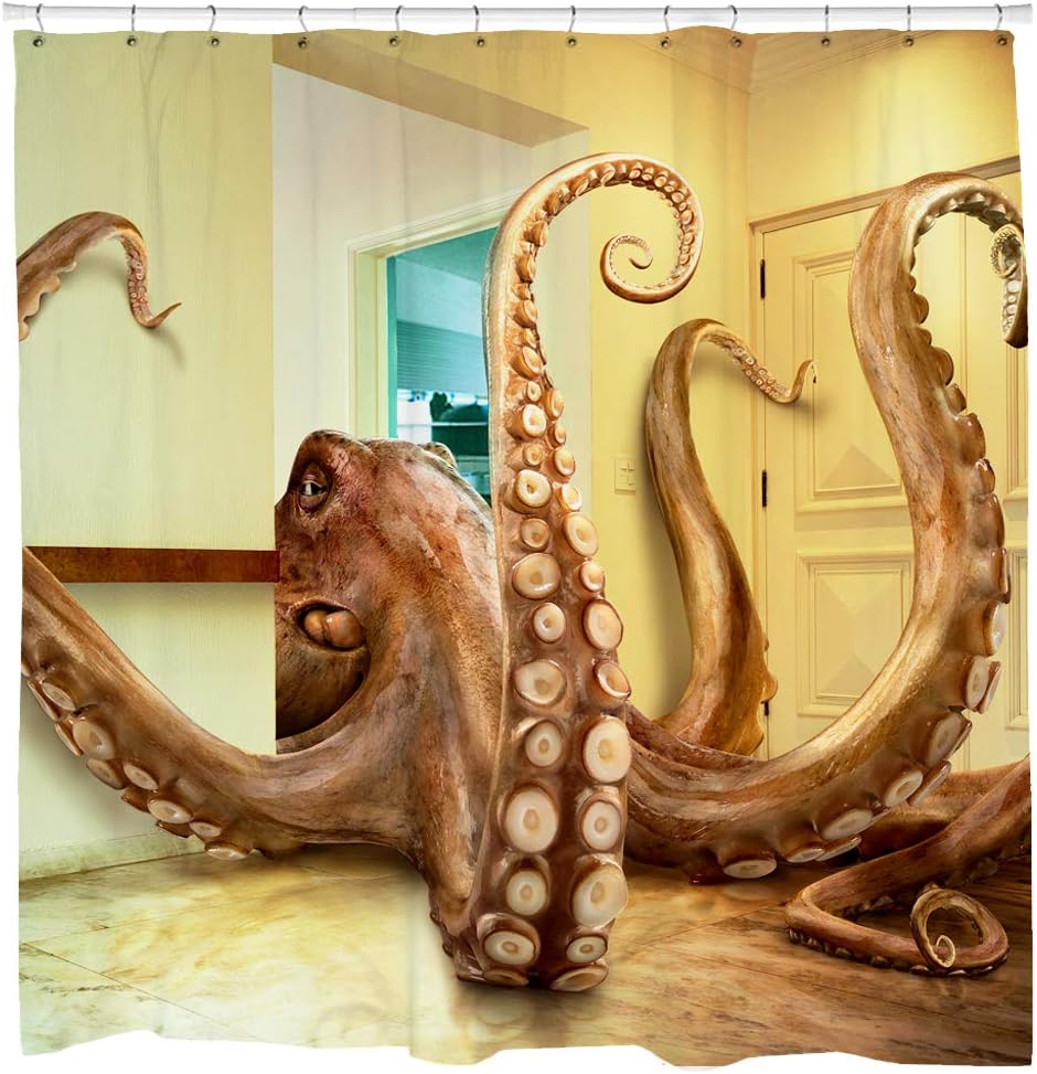 Sharp Shirter Awesome Octopus Shower Curtain Set Cool Kraken Bathroom Decor Ocean Theme Art Beige Fabric 71x74 Hooks Included Amazon Co Uk Kitchen Home