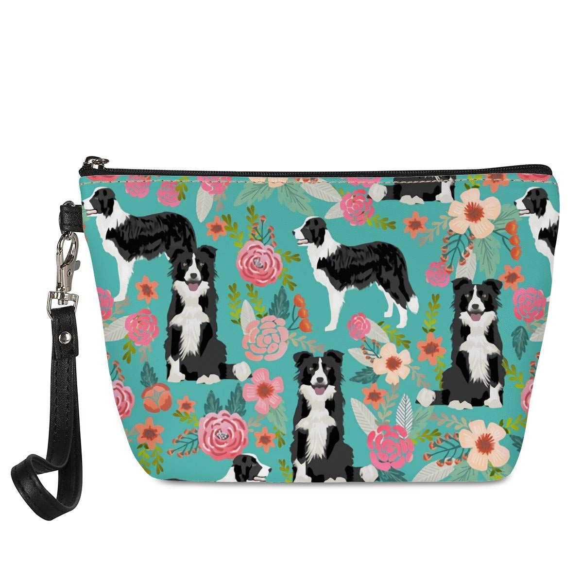 chaqlin Small Toiletry Cosmetic Handy Bag for Women Ladies Border Collie Design Zipper Closure Travel Pouch Storage Clutch Purse