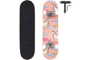 ANNEE 31x8 Inch Skateboard Complete for Beginners,7 Layer Maple Wood Double Kick Concave Skate Boards, Tricks Skateboards for Youths,Beginners,Girls,Boys,Kids,Teens,Adults (Unicorn)