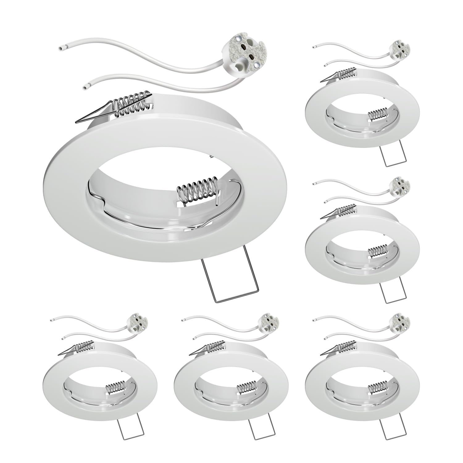 ledscom.de 6 pcs. recessed Ceiling Frame Fere, Round, White Glossy (LED/halogen/MR16/50mm) incl. GU5.3 Socket