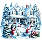 Christmas Snowman & House PVC Vinyl Car Decals Stickers Waterproof Self-Adhesive Decals for Cars, Laptops, Trucks, Motorcycles Wall Window Luggage Scratch Cover Door Decor Sticker