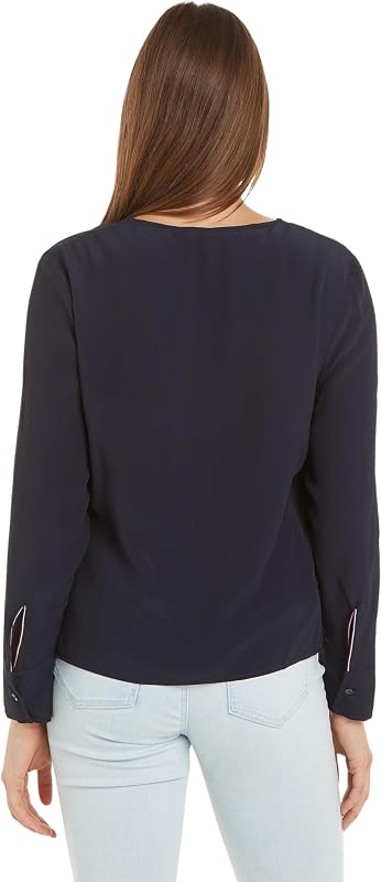 Damen Bluse Crepe Blouse V-Ausschnitt, Blau (Desert Sky), 38