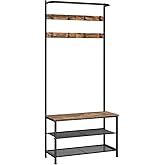 YATINEY Hall Tree, Coat Rack with Shoe Bench, 4-in-1 Entryway Bench with Storage Shelves, Hanging Rod and 8 Movable Hooks, Ha