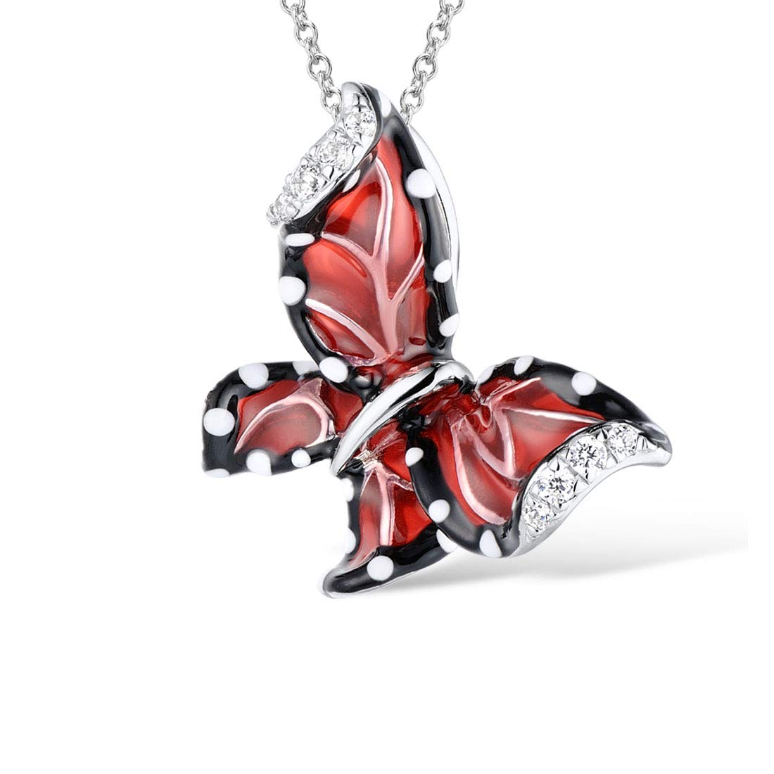 namana Burgundy Butterfly Pendant Necklace for Women. 925 Sterling Silver Necklaces for Women with White Cubic Zirconia Gemstones and Enamel Details. Butterfly Necklace for Women with Gift Box