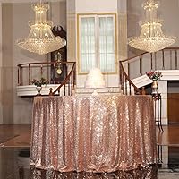 PartyDelight Sequin Tablecloth, Christmas Tree Skirt, Round, 50", Rose Gold